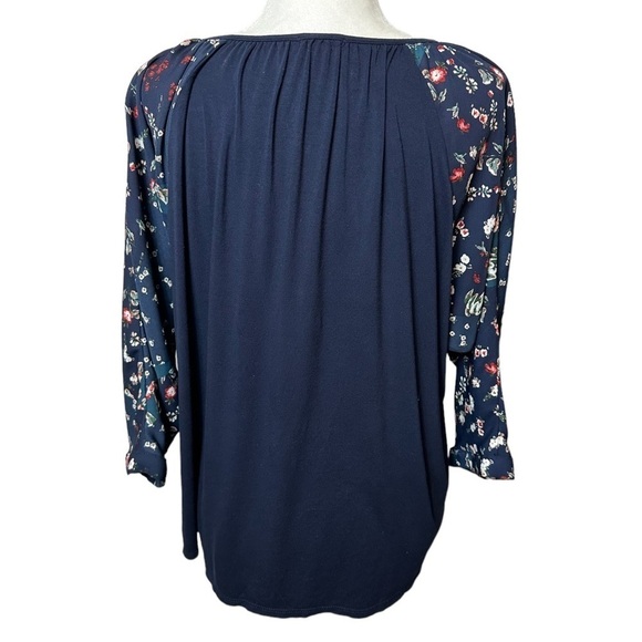 Westport Floral Print Sleeve Patchwork Mix Media Pullover Top/Blouse Size Large - Picture 3 of 9